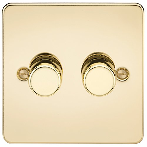 Image of Knightsbridge Flat Plate 2G 2 Way 40-400W Dimmer - Polished Brass