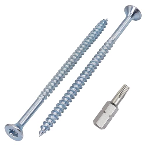 SKIR'CO (100 pezzi) Viti per Legno in Acciaio Zincato 4,5 x 80 mm, Viti a Testa Svasata Torx, Viti per Truciolare, Parzialmente Filettate