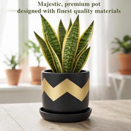 Image of Urban Upvan Terracotta Flower Pots for Garden, Dining Table & Home Decor | Elegant Planter for Living Room & Indoor Plants| Black