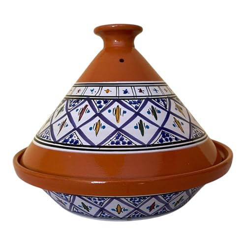 La Maison Unique: Tajine Moroccan Terracotta Tunisian Diameter 32 cm Pressure Cooker with Lid Ethnic Moroccan Healthy Kitchen - Premium Quality - Blue
