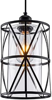 SHENGQINGTOP Black Industrial Metal Pendant Light, Cylindrical Pendant Light with Clear Glass Shape