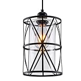 SHENGQINGTOP Black Industrial Metal Pendant Light, Cylindrical Pendant Light with Clear Glass Shape, New Transitional Hanging Lighting Fixture for Kitchen Island Counter Dining Room Bedroom Restaurant