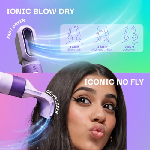 Image of Bombae Hairess Pro 5-in-1 Hair Multistyler for Women | 1000W Hot Air Brush with Ionic tech & Curling Styler with Auto Wrap and Bi-directional Curls |Blow Dry, Curl, Smooth & Volumise | 3 Heat Settings | Interchangeable Styling Attachments