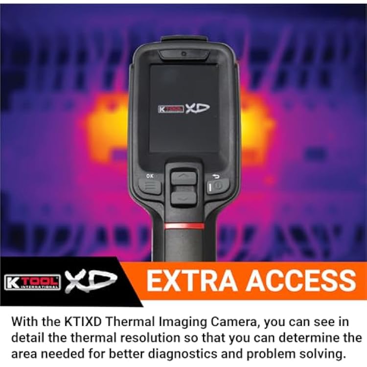 K Tool International XD275 Thermal Image Camera for Garages, Repair Shops and DIY, 2.4 LCD Display, 4F to 752F Temperature Range, Multiple Color Palettes, 16GB microSD Card, USB-C Cable, Wrist Strap