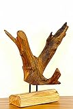 Die Teak Holz Skulptur hat eine Höhe von 40-60cm und ist damit auch bestens für kleine Ecken geeignet.