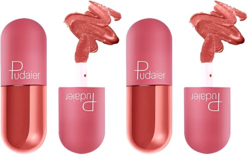 Image of Multibrite Mini Capsule Lip Glaze Women Matte Liquid Lip Gloss Beauty Glaze Waterproof Long-Lasting Non-Stick Smooth Lipstick (Peach 902) (Pack of 2)