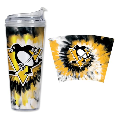 Image of Rico Industries NHL Hockey Team Color Tie Dye 24oz Metallic Acrylic Tumbler with Hinged Lid, Officially Licensed Double Wall Tumbler with Straw