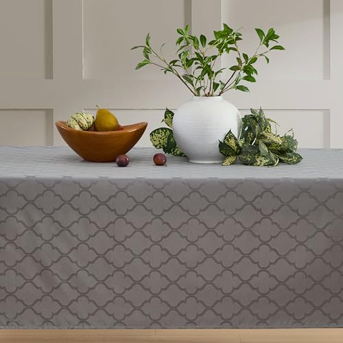 HLC.ME Modena Grey Tablecloth, Jacquard Fabric Dining Table Cloth for 6 Foot Rectangle Table, Advanced Water Resistance, Geometric Lattice Pattern - Grey, 57x84