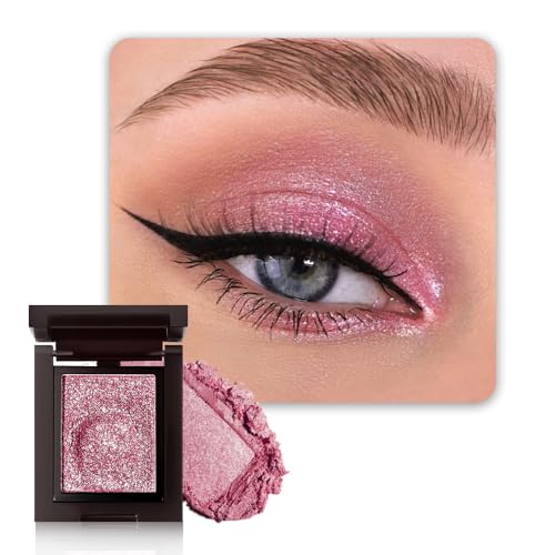 Image of WanTuoluo Sparkly Eyeshadow Palette for Women, Single Monochrome Eye Shadow Makeup, Shiny Pressed Cream Powder, Blendable Natural sombras para ojos, Holographic,Vegan,Travel (04-Glitter-Rose Pink)