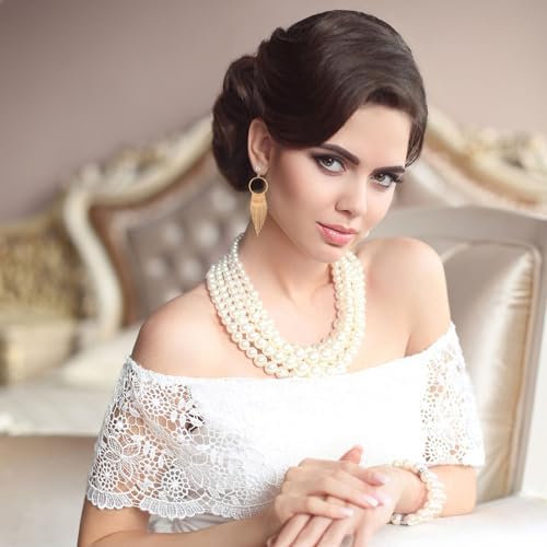 PLULON 1920s Flapper Great Gatsby Accessories Set Fashion Roaring 20's Theme Set with Headband Headpiece Long Black Gloves Necklace Earrings for Women