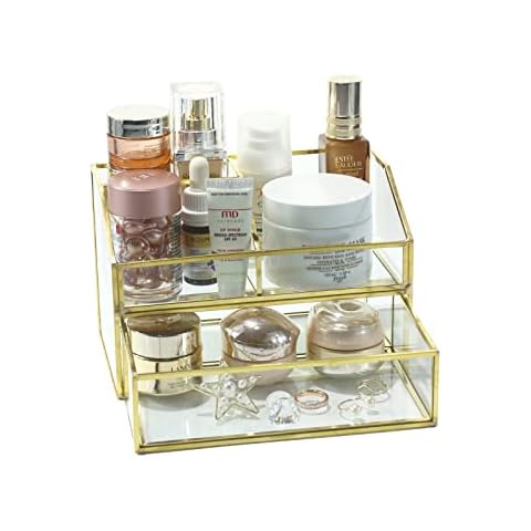 SLHEQING Makeup Organizer Gold Cosmetic Organizer, Desktop Organizer Glass Perfume Jewellery Organiser (Gold A12) Cover