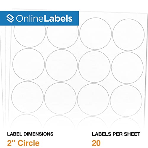 2 Inch Round Labels - Permanent, White Matte - Candle, Lid, Product, Favor Labels - Pack Of 2,000 Circle Stickers, 100 Sheets - Inkjet/Laser Printers - Online Labels #TOP1