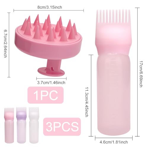 Haaröl Applikator Set, 3 pcs Haarfärbebürste Flasche,1 pcs Kopfmassage Bürste, Hair Oil Applicator Bottle, Wurzelkamm Applikator Flasche für Hair Oiling Haar Colorationen