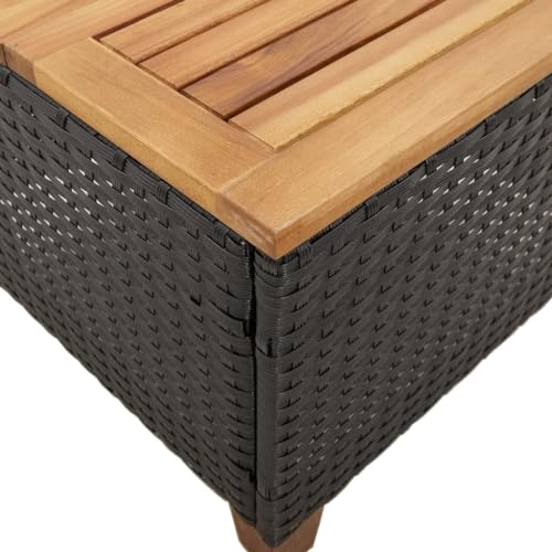 vidaXL Garden Table - Black Poly Rattan & Acacia Wood, 45x45x37 cm - Weatherproof Patio Side Table/Stable Outdoor Chat Table, 366325 - Image 9
