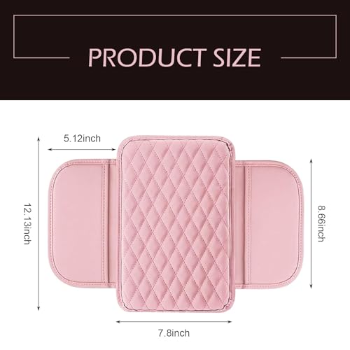 Hugwits Car Center Console Cover, Waterproof Leather Car Armrest Cover Cushion with Side Storage Pockets, Upgraded Vehicle Armrest Storage Box, Universal for SUV, Sedan, Truck (Pink) - Thumbnail 2