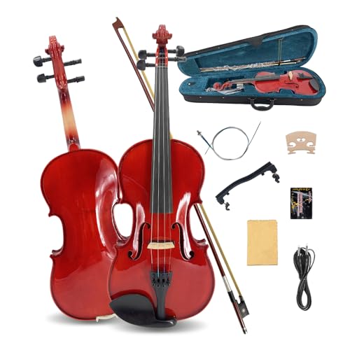 Image of Electric Violin 4 /4 full Size 4 string Acoustic Violin Spruce Maple Ebony Wood with Case, Bow Handmade for Beginners, Students, Professionals (White)