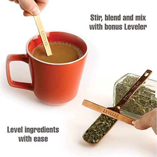 2Lbdepot Copper Measuring Spoons For Baking/Cooking, Set Of 7 Includes Bonus Leveler, Premium Kitchen Use Stainless Steel, Metal, Rust Proof, Narrow Design Fits Into Spice Jars #TOP3