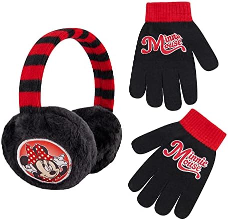 Disney Winter Earmuffs Warmers and Kids Gloves Sets, Minnie Mouse, Black, Little Girls, Ages 4-7