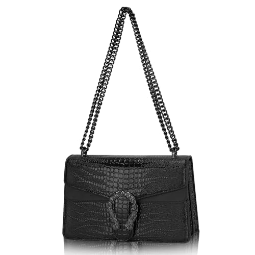 Image of Women's Crossbody Shoulder Bag Snake Print Satchel Purse Leather Chain Clutch Evening Handbag