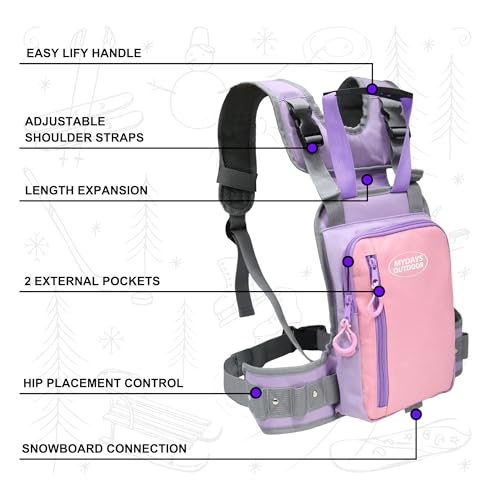 MYDAYS OUTDOOR Ski and Snowboard Harness Trainer,Control Steer & Speed,Snowboard Anti-fall Traction Belt Beginner,Ski Auxiliary Bag with Safety Belt (Pink) - Thumbnail 3