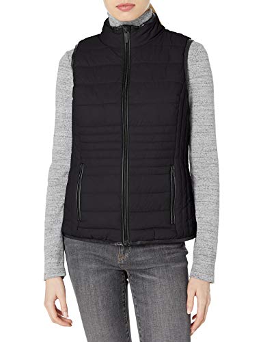 Marc New York Performance Women's Packable Vest with Faux Leather Trim, Black, Large