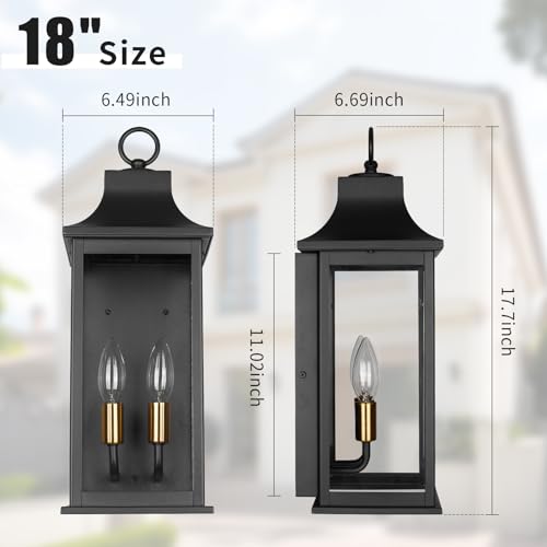 Image of JYZ 18 inchOutdoor Porch Light Wall Mount, Outside Wall Lantern with E12 Socket, Anti-Rsut Aluminum & Clear Glass Wall Lamp, Matte Black Exterior Wall Light Fixture for Patio, Front Door, Garage, Entryway