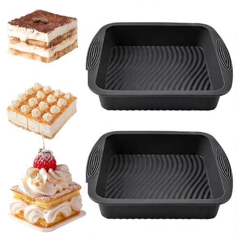 YXHZVON 2Pcs Moule Gateau Silicone Carré, 24 cm Moule Layer Cake Silicone avec Poignée, Antiadhésif Moule Patisserie pour Brownie Gateau, Pâtisseries(Noir)
