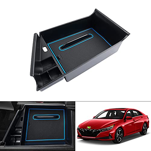 Autorder Custom Fit for Center Console Organizer Hyundai Elantra (CN7) 2021 2022 Armrest Box Storage Insert Tray with Two Color Mats (NOT Fit Manual Hand Break Models, Only Fit Automatic Brake)