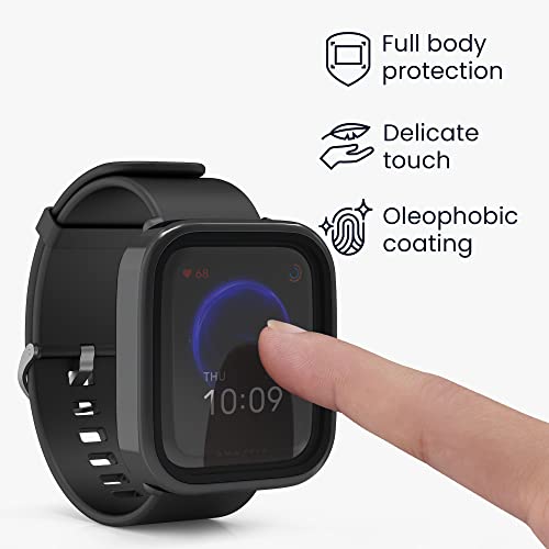 kwmobile Cover Compatible with Huami Amazfit Bip U/Bip U pro Covers - 2x Tempered Glass with Plastic Frame - Black/Vintage Pink - Image 3