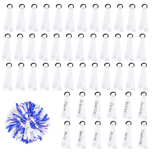 Gosknor 48pcs White Cheerleading Poms Name Tags, Pom Pom Name Tags