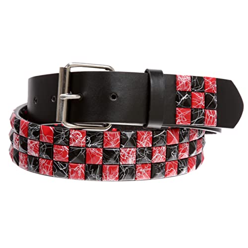 Snap On 1 1/2"-38Mm Checkerboard Punk Rock Studded Belt, Red/Black | L 36"-38" #TOP1