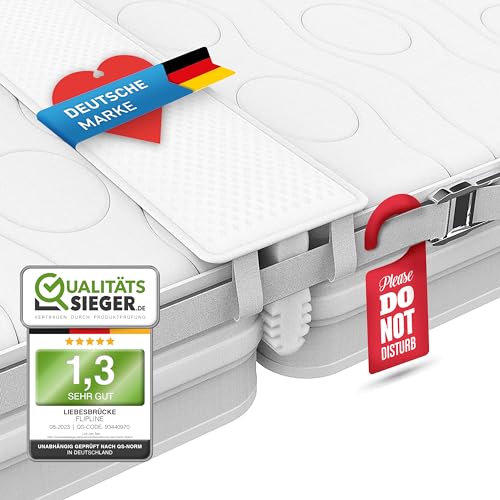 FLIPLINE Liebesbrücke ALL-IN-ONE Premium Set [200x18cm] für Familien & Paare mit rissfestem Bezug, Spanngurt und Transporttasche - doppelte Liegefläche ohne nachjustieren in 2 Min