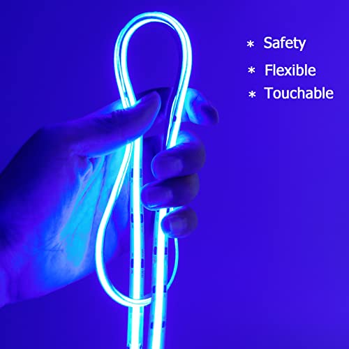 Yunbo 12V Cob Led Strip Light Blue（460-464Nm） Dimmable 16.4Ft/5M 480Leds/M Dotless High Density Self-Adhesive Cuttable Flexible Indoor Use Ip20 Led Tape Light For Cabinet Home Diy Lighting Projects #TOP3
