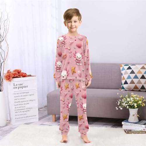 Cute Camping Axolotl Pink Soft Pajama Set for All Seasons,Breathable Pjs Long Sleeve Sleepwear,Comfy Loungewear 2 Piece Underwear Set 5T4