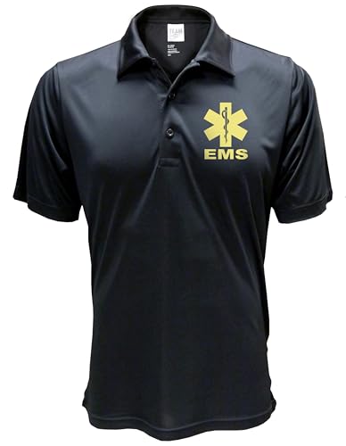 EMS Polo in Black with Yellow/Reflective Design, Performance Polo w/Moisture Wicking Technology