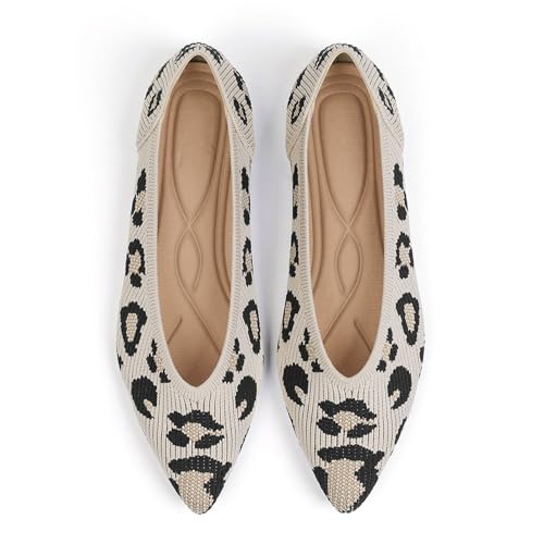 Image of TINGRISE Women's Flats Shoes Pointed Toe Knit Ballet Comfortable Dressy Slip On Flat