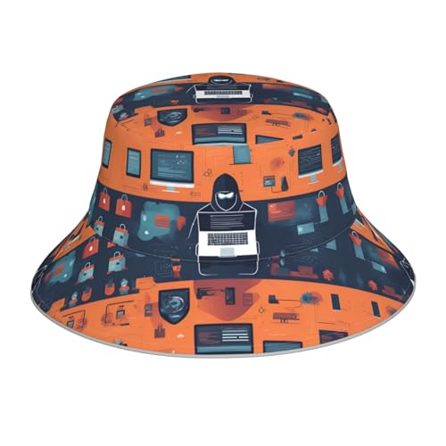 YYHHAOFA Outdoor Reflective Bucket Hat for Women and Men Protection Headwear for Travel Camping Hacker Attack Prints Black