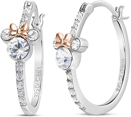 Disney Jewelry for Women Mickey or Minnie Mouse Sterling Silver Cubic Zirconia Hoop Earrings