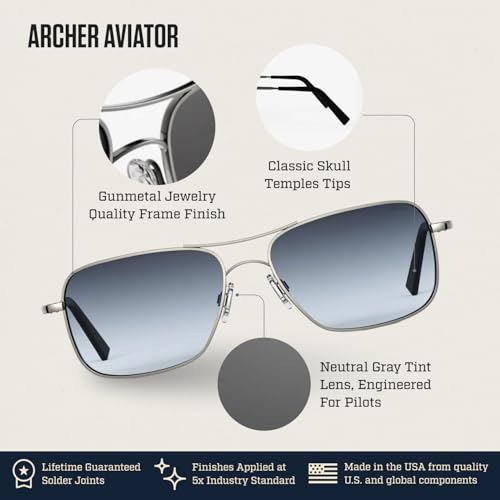 Image of Randolph Eyewear Archer Aviator Sunglasses for Men & Women - Non-Polarized & Polarized Lenses UV Protection Sunglasses