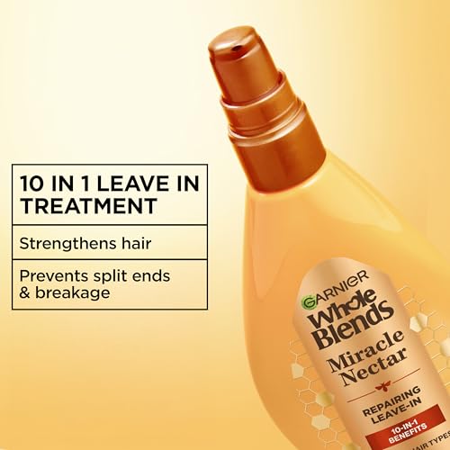 Garnier Whole Blends Sulfate Free Remedy Miracle Nectar 10-in-1 Repairing Leave-In Conditoner for All Hair Types, Honey Treasures, 5 Fl Oz, 2 Count (Packaging May Vary)
