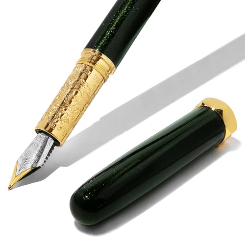 Image of Ferris Wheel Press, Bijou Fountain Pen, Catnip Cafe, Double Gold Plated, Snowfall Lacquer Finish, Two-Tone Steel Nib, Emerald Green, Medium