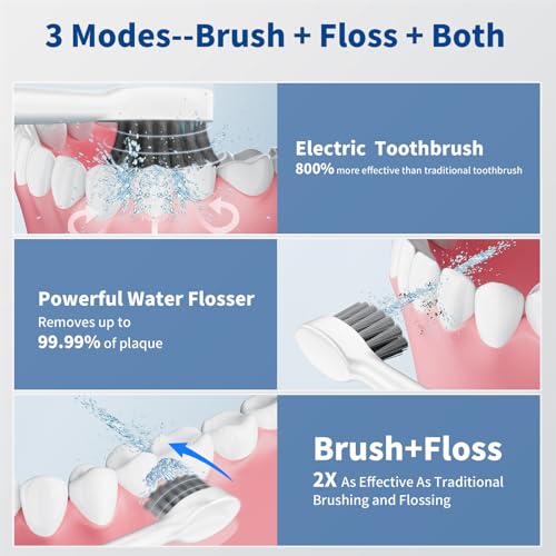 Ducard AB889 Electric Toothbrush With Water Flosser,Professional Flossing Toothbrush 3 In 1 Cordless Advanced Water Dental Flosser Toothbrush Combo,Pure White thumb #1