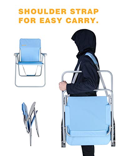 Image of #WEJOY High Back Seat Outdoor Lawn Concert Beach Folding Chair with Hard Arms Shoulder Strap Pocket for Adults Outdoor Camping Festival Sand, Supports 300 lbs