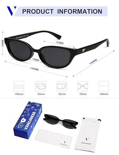 Image of VANLINKER Retro Semi Oval Polarized Sunglasses for Women Men Trendy Small 90s Style Vintage Narrow Rectangle Frame VL9833