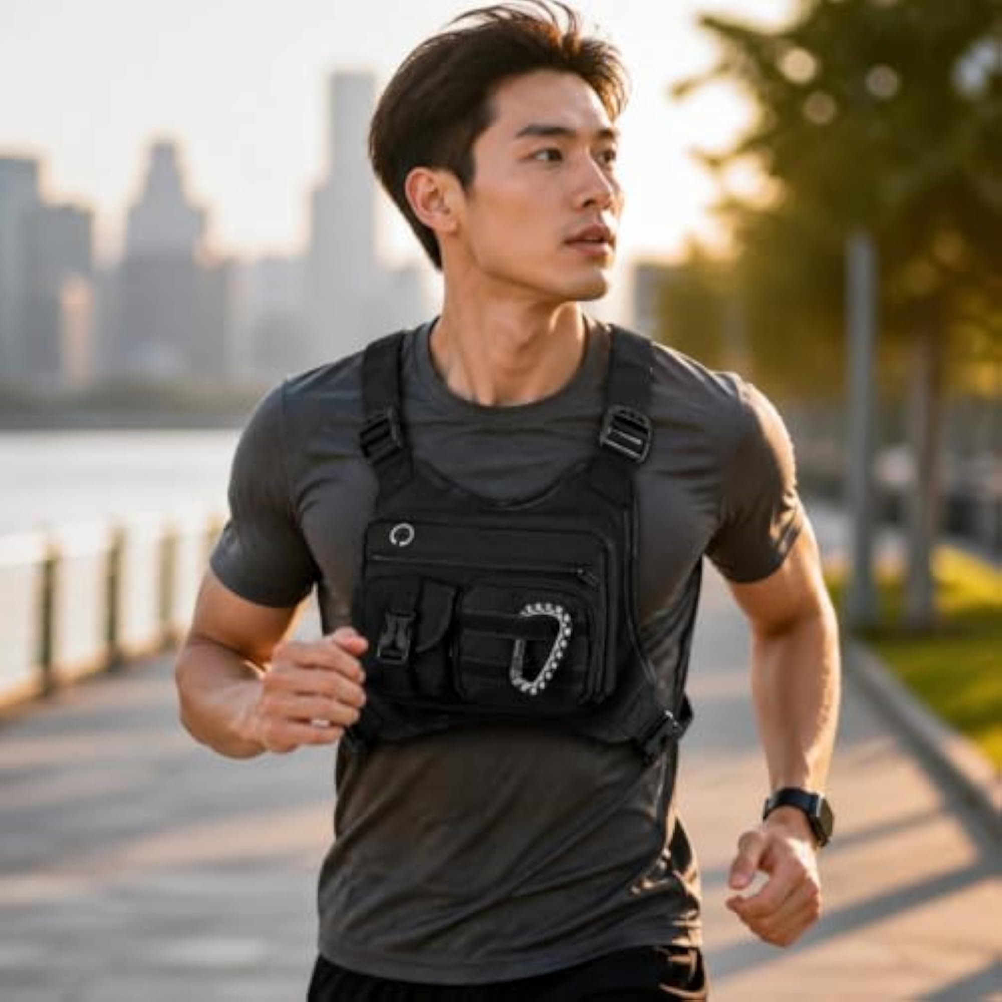 Abrasion-Resistant Polyester Chest Bag with Buckle Flap Pocket
