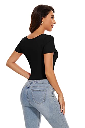 Crop Tops For Teen Girls Black Baby Tee Basic Crop Tops For Women Short Sleeve Fitted Cropped Undershirts For Women Black X-Small #TOP4