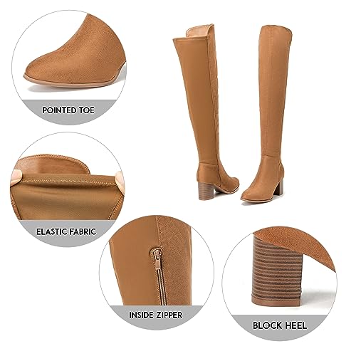 Image of SelenePair Women's Over The Knee Boots Stretch Thigh High Block Mid Heel Boot Fashion Side Zip Winter Boots