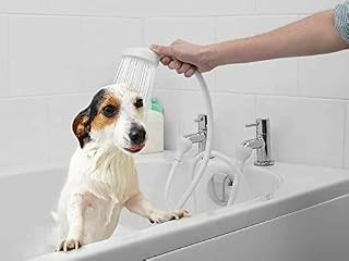 Portable Pet Shower Head Hose, Push on Pet Shower Spray Hose Double Tap Bath Tub Faucet Basin Sink - for Bathing Baby Pet Washing Hair, White