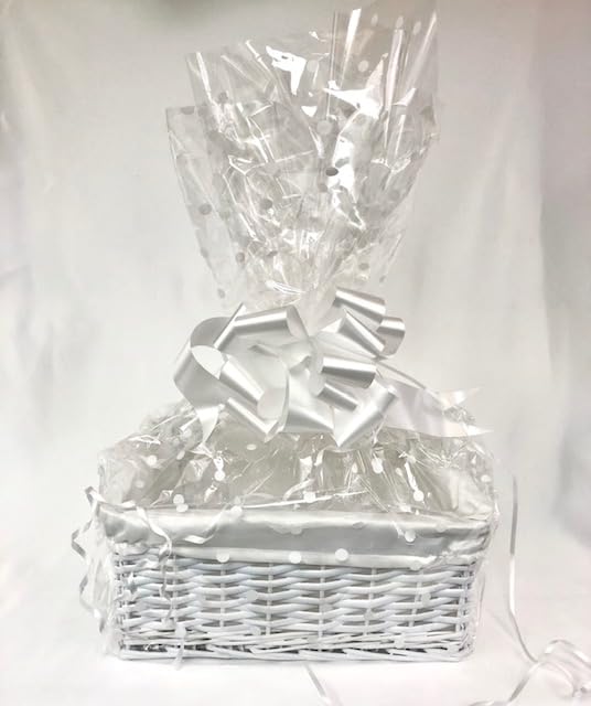 Make Your Own Hamper Kit, WHITE Rectangle Willow Basket which includes Bow & Cellophane choose Small, Medium, Large or All three sizes Gift Xmas (Medium)