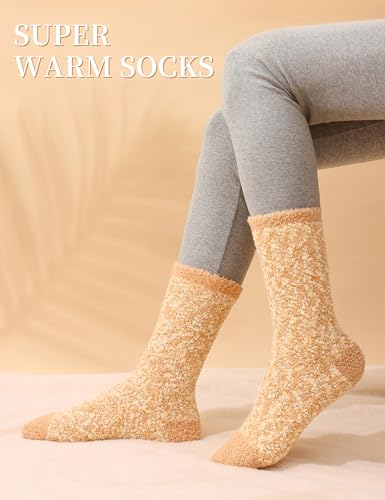 Litfun Women's Fuzzy Memory Foam Slippers(Size 8-8.5,Chestnut) Fuzzy Socks for Women (3 Pairs, Khaki/Pink/Purple, M)3